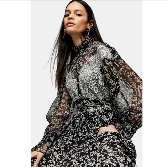 Topshop Dresses & Skirts - TOPSHOP Floral Lace Long Sleeve Shirt Dress Sz 12